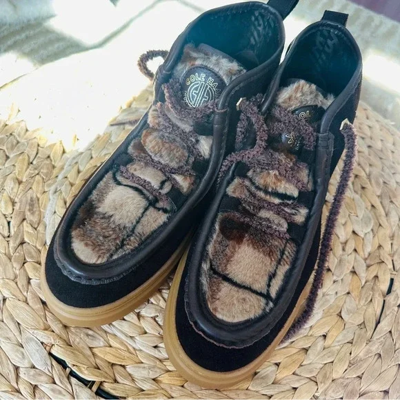 NEW Cole Haan Women's Summit Chukka Dark Chocolate Brown Plaid Lace Up Fur Boot - Picture 8 of 16